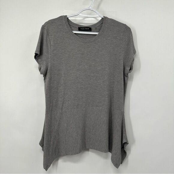 Ivanka Trump Size L Gray Cap Sleeve Handkerchief Hem Crew Neck Stretchy Top - Picture 1 of 9